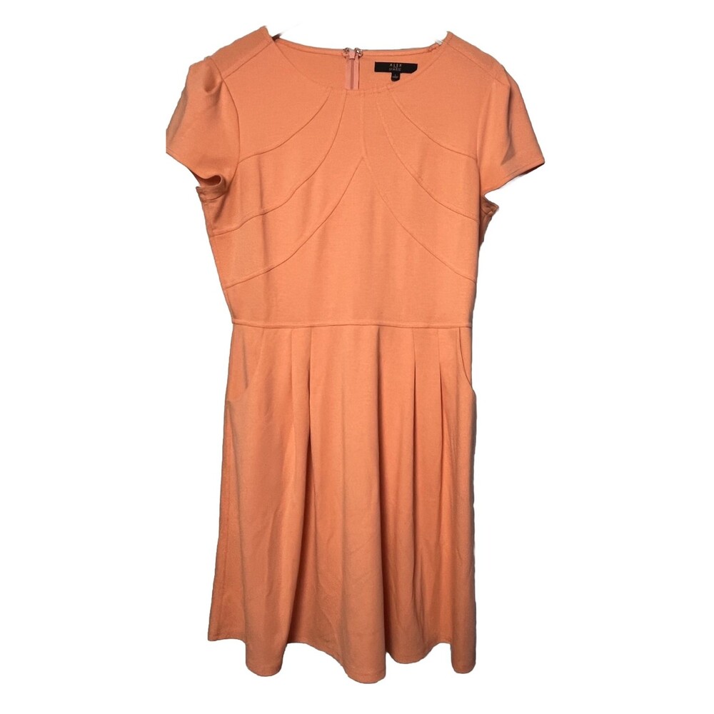 Alex Marie A Line Full Skirt Dress Peach Pockets‎ Polished Casual Modest Large